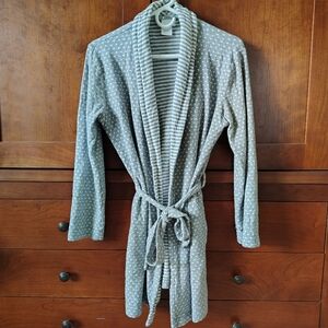 Nordstrom (BP) Women's Short Heart Print Grey 100% Cotton Knit Robe Size Medium
